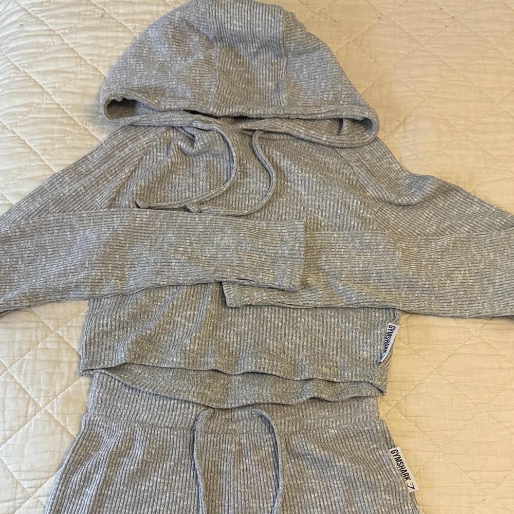 Gymshark Gray Ribbed Hoodie And Joggers Lounge Set